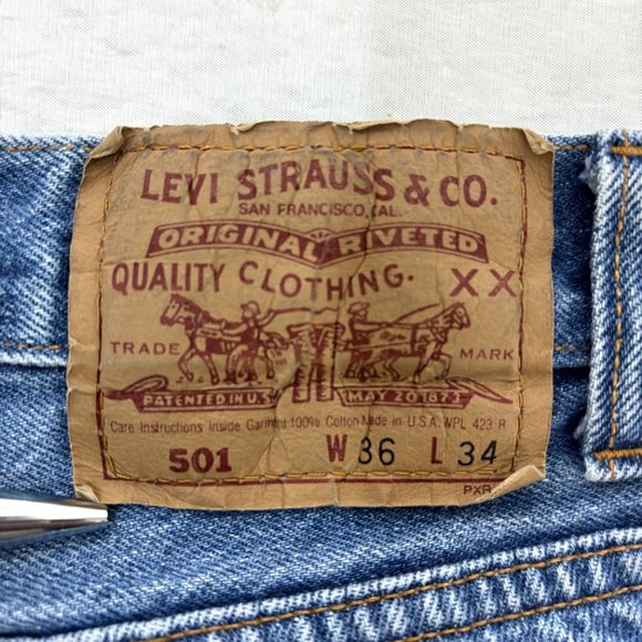 LEVI'S 501 Red Tab Button Fly Distressed Work Jeans VTG ’93 - Picture 7 of 11